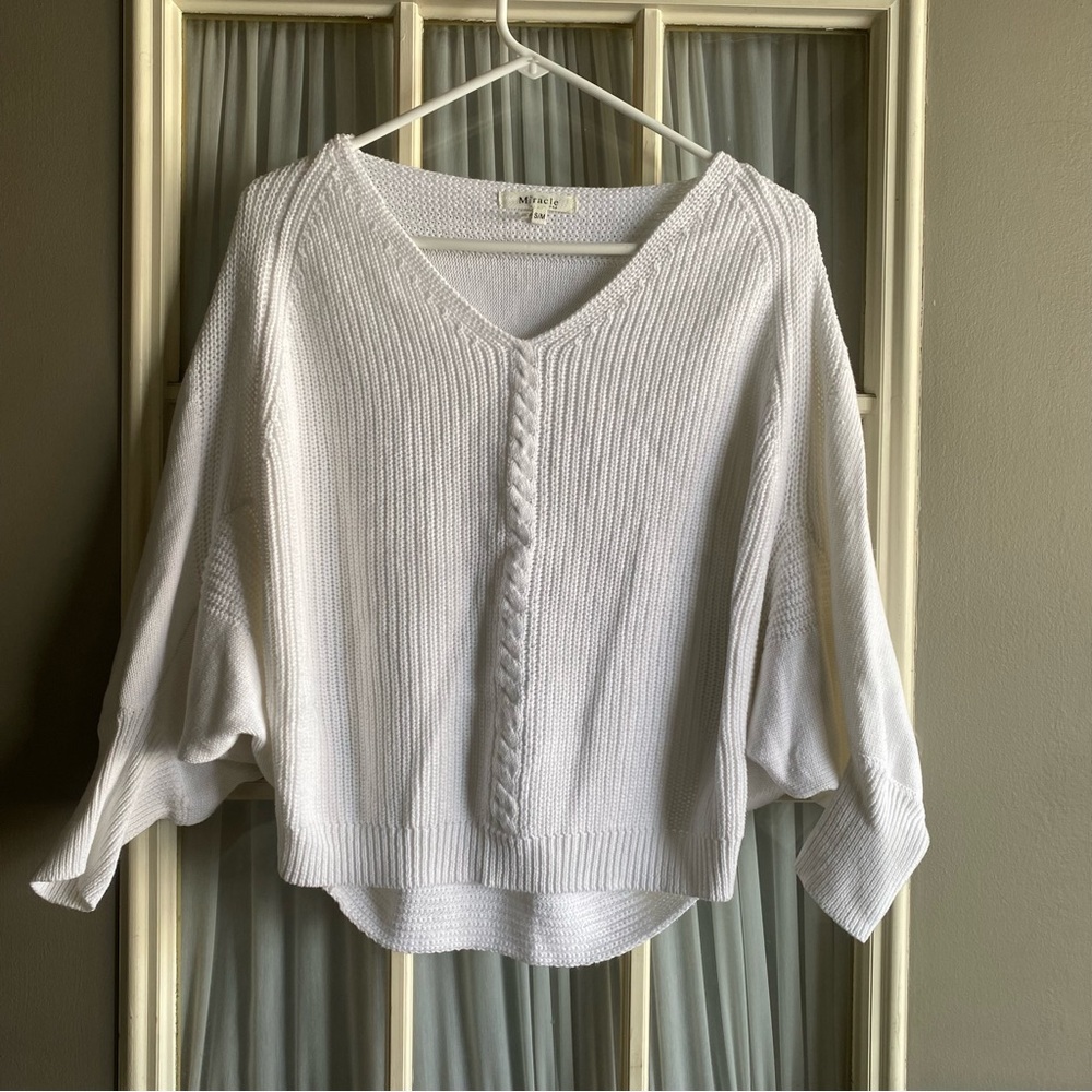 Miracle White Batwing Knit Sweater Top
